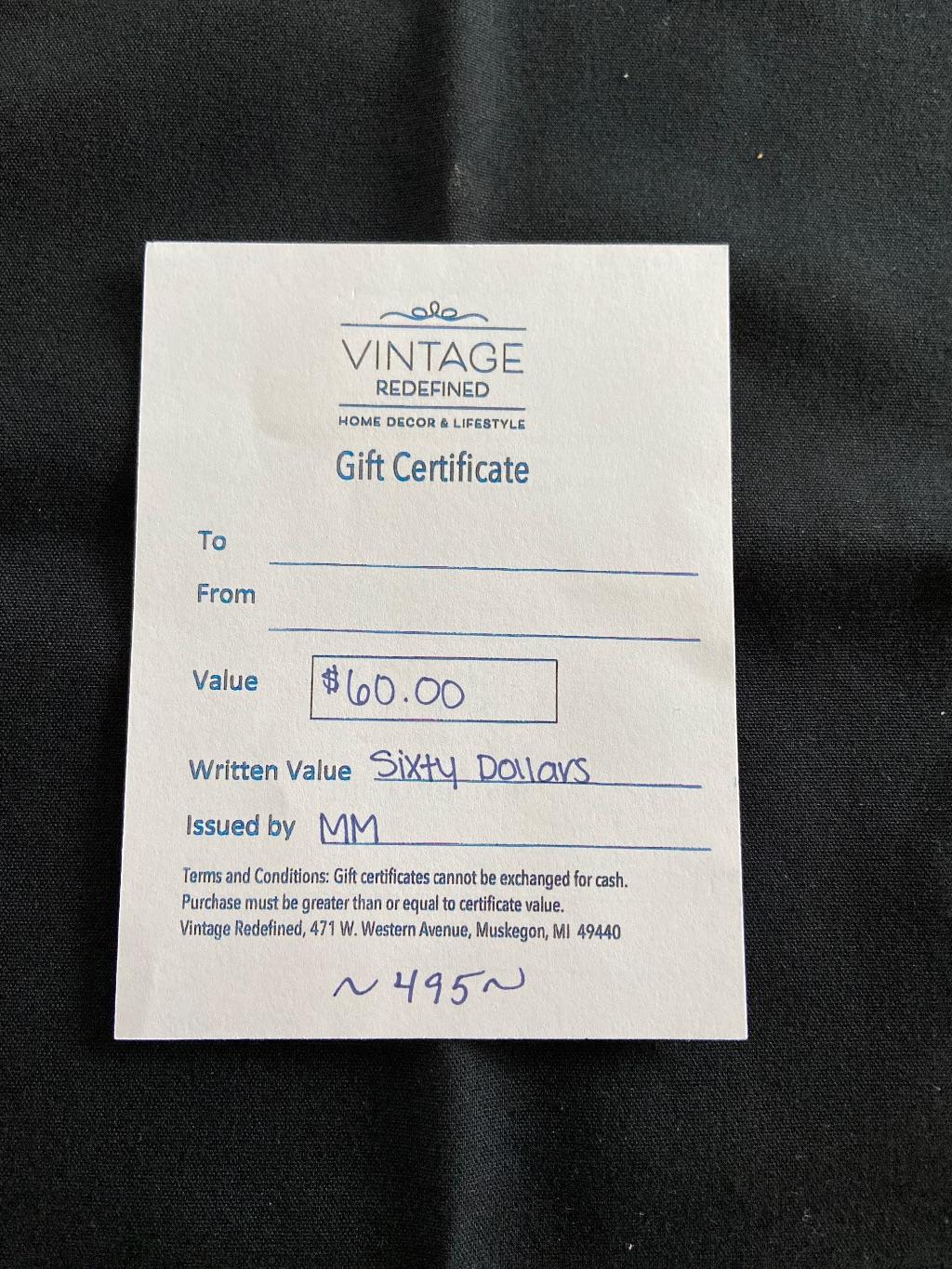 Vintage Redefined $60 Gift Certificate