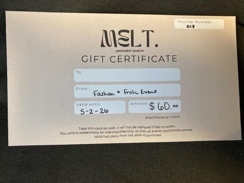 Melt Permanent Jewelry $60 Gift Certificate