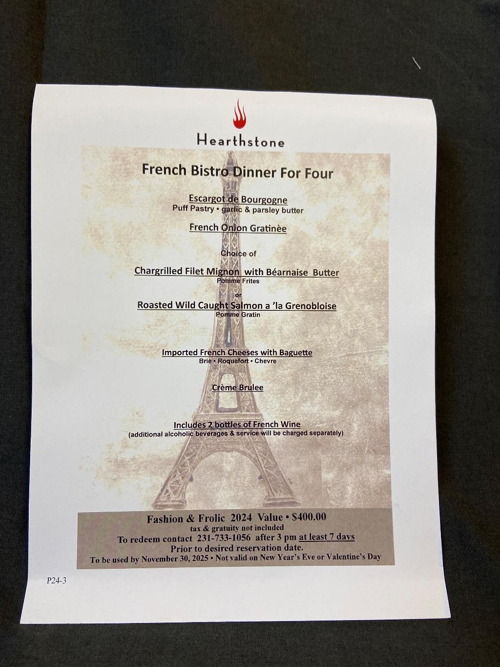 Hearthstone Bistro French Dinner for Four