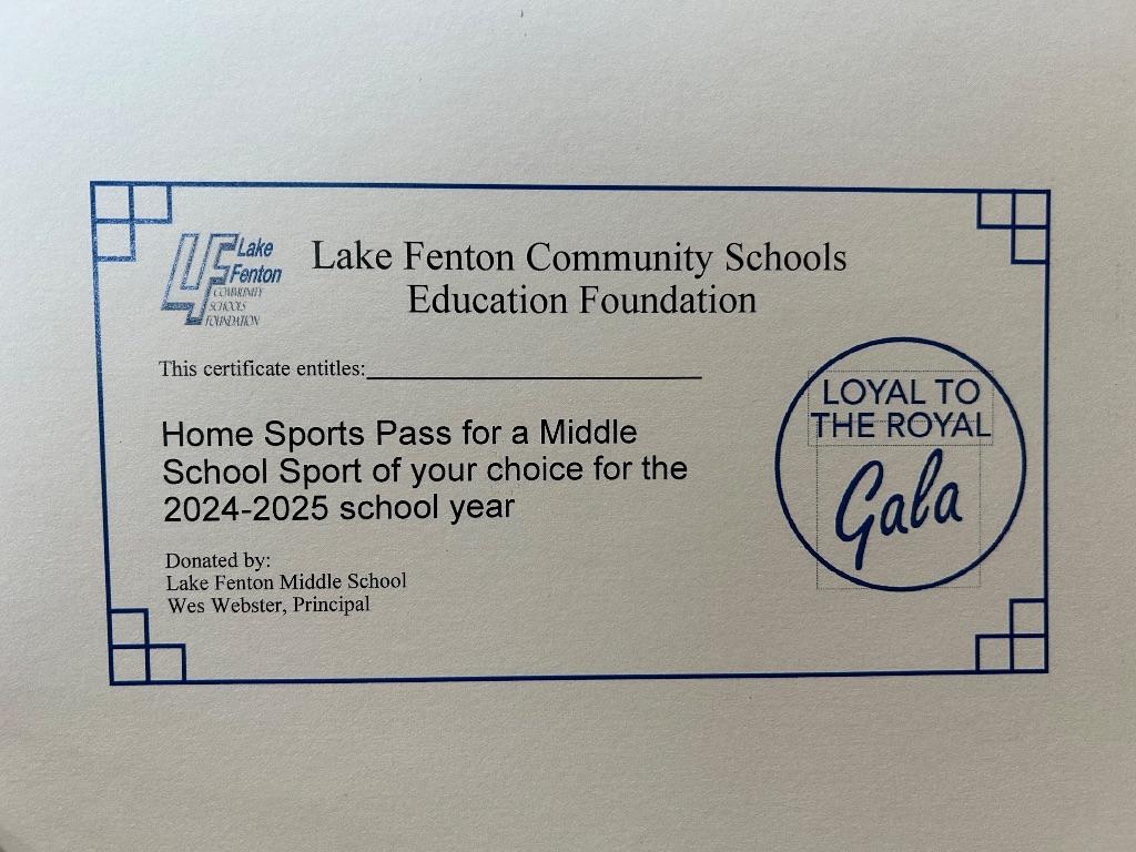 Home Sports Pass for a Middle School sport of your choice for the 2024-2025 school year