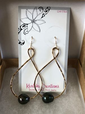 14K GOLD FILLED EARRINGS WITH BLACK TAHITIAN PEARLS