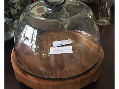 Glass Domed Cake Plate/Wooden Board
