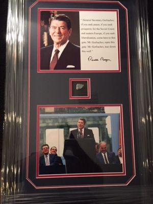 Ronald Reagan Berlin Wall Collage w/piece of Berlin Wall