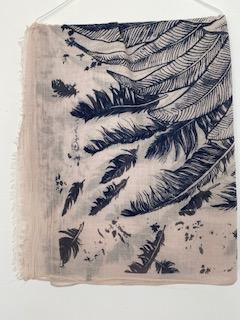 Navy Feather Print Scarf
