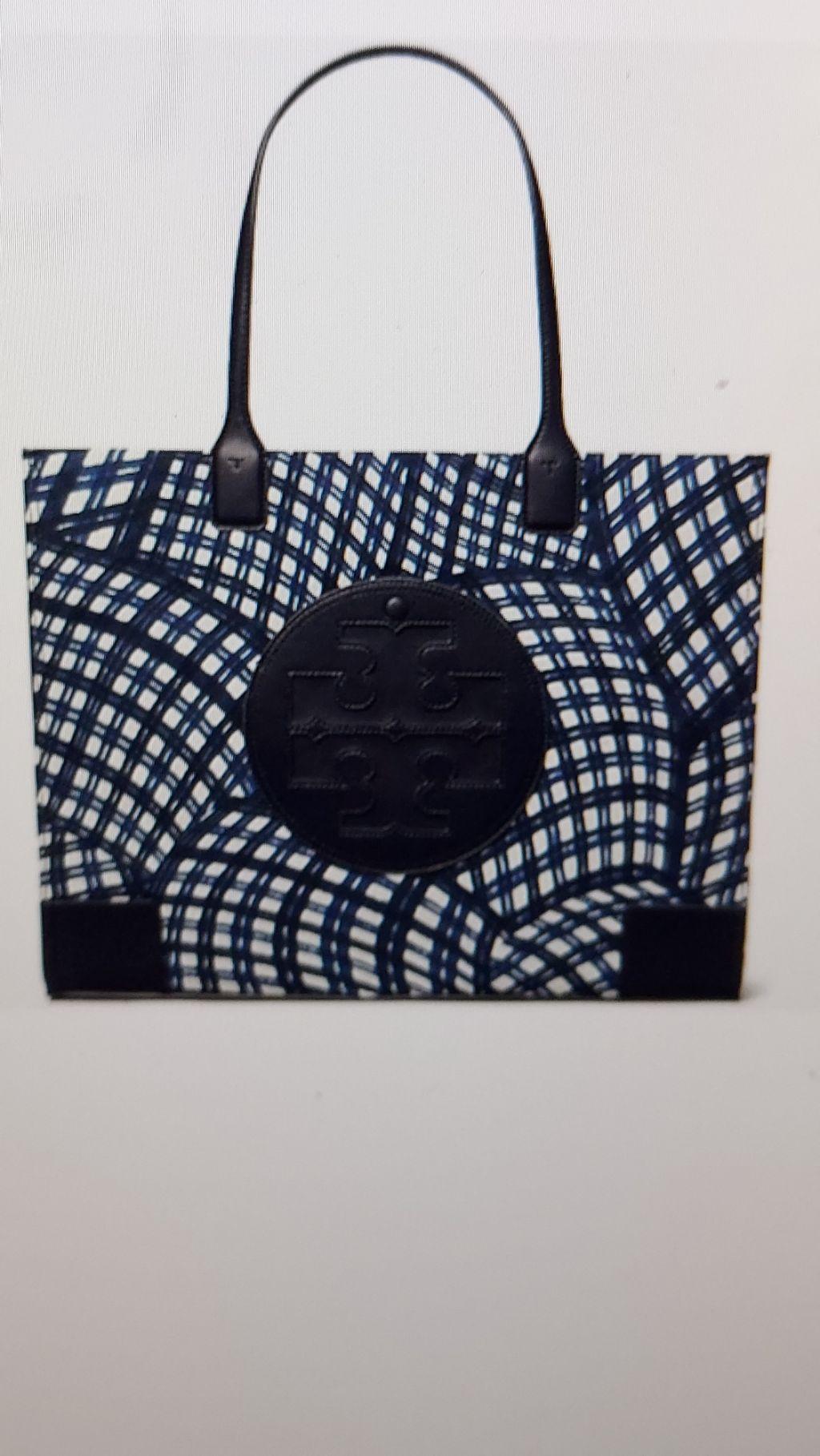 Tory Burch Ella Tote in Navy Gingham