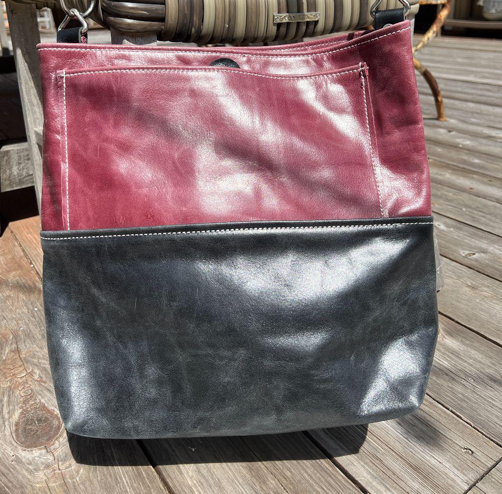 Hand-made Burgundy and Grey Leather Shoulder Bag by ...