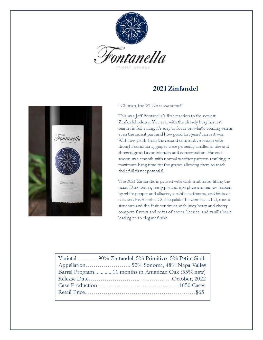 Fontanella Family Winery 2021 Chardonnay and 2021 Zinfandel and tasting for six