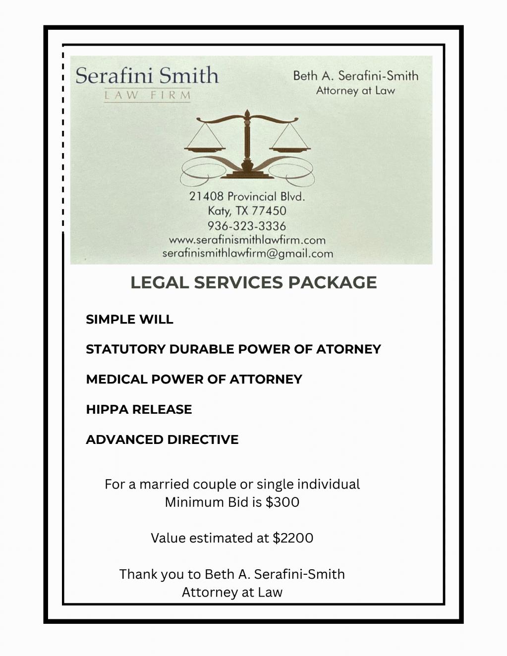 LEGAL SERVICES PACKAGE.  (Pick Up Packet)