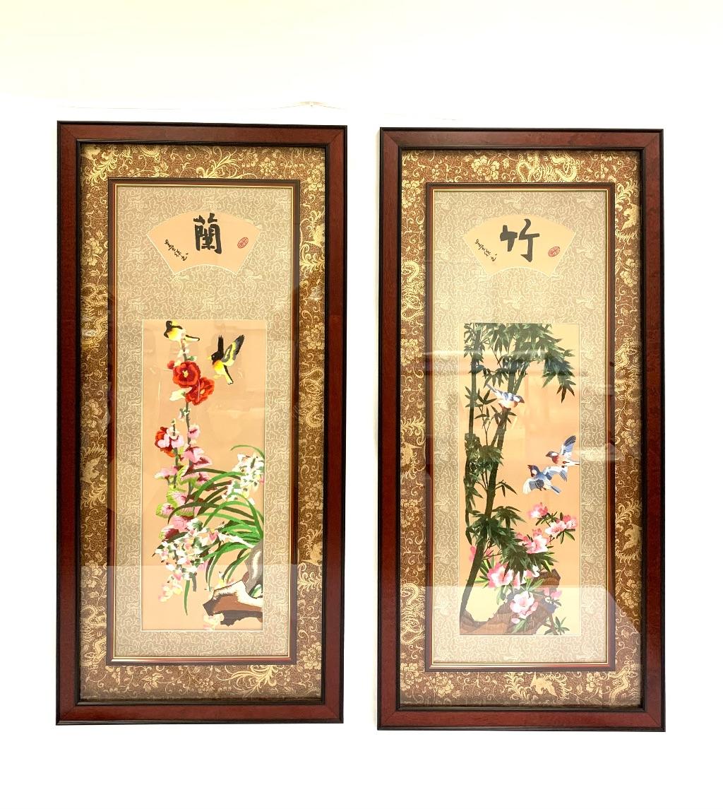 Four Chinese Embroidered Artwork of 4 Seasons