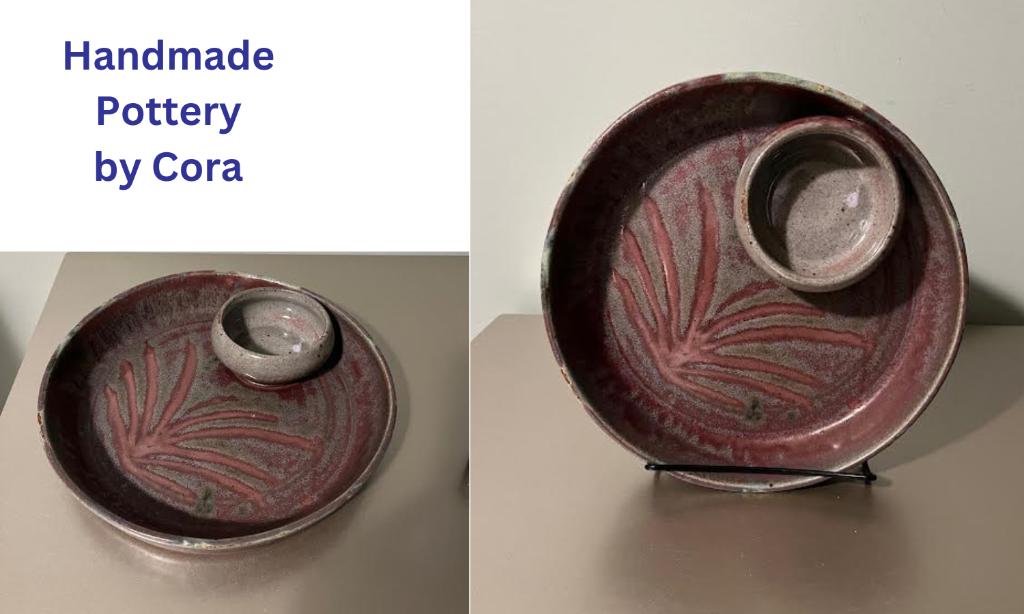 Beautiful Pottery Chip and Dip Bowl