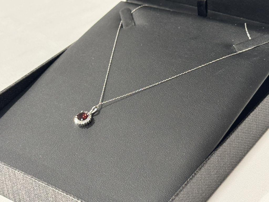 10K White Gold Garnet & Diamond Pendant from Oz ...