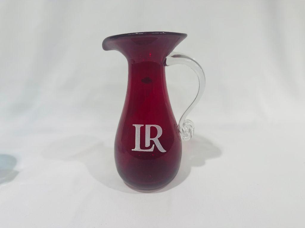 Blenko Glass Pitcher with Etched LR Logo