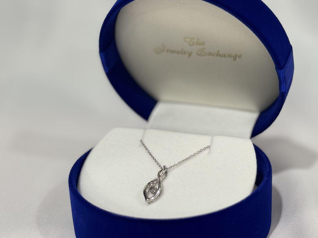 Sterling Silver Heartbeat Necklace with Diamond Cent...