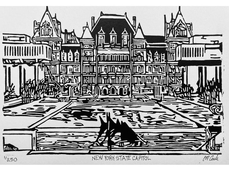 NYS Capital Building - Linoleum Block Print