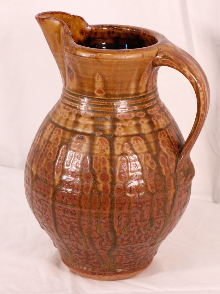 Hand thrown wood-glazed water pitcher