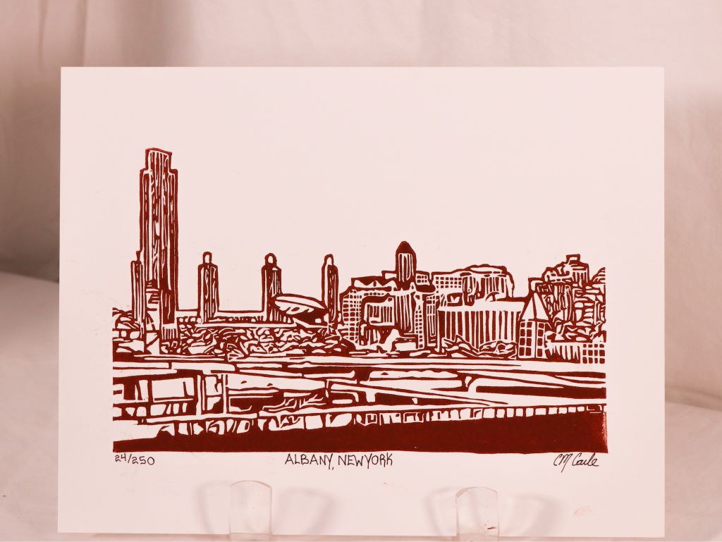 Albany Skyline - Linoleum Block Print