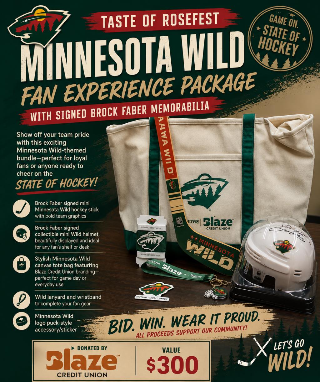 MN Wild Fan Experience Package with Signed Brock Faber memorabilia