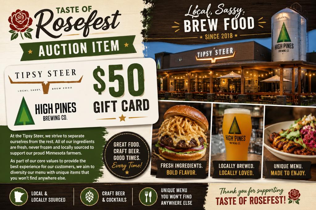 $50 Gift Card to The Tipsy Steer and High Pines Brew...