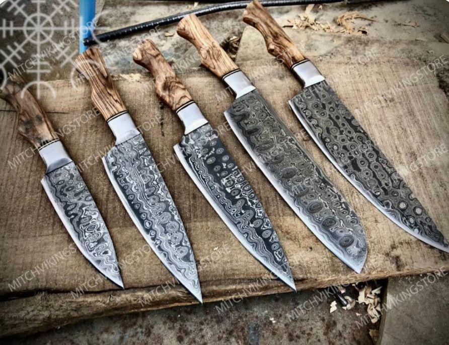 Hand Forged Damascus Chef's Knife Set