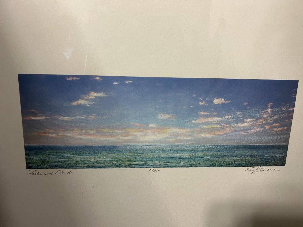 Lake with Clouds Print by Emily Clark