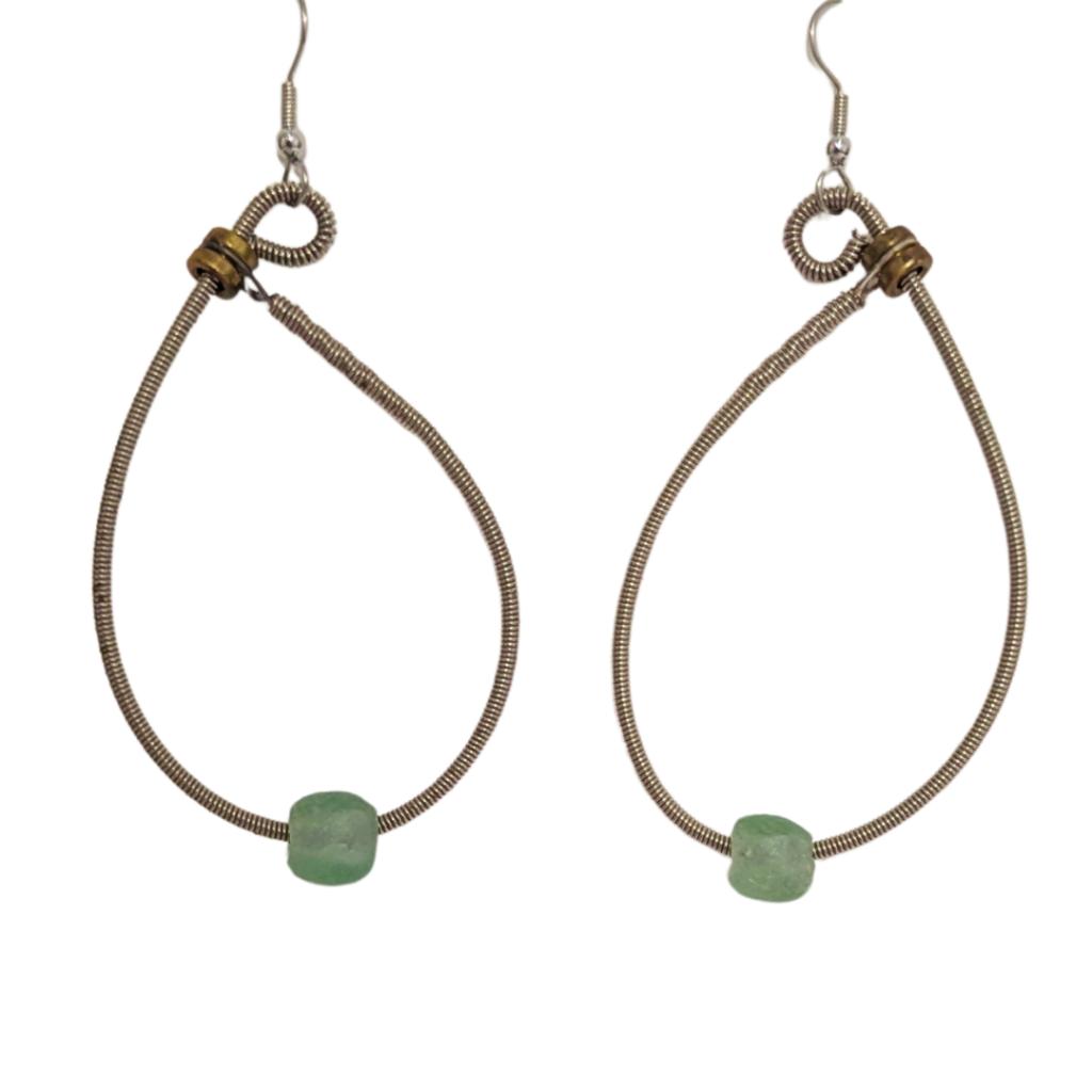 Bass Guitar String Earrings with African Glass