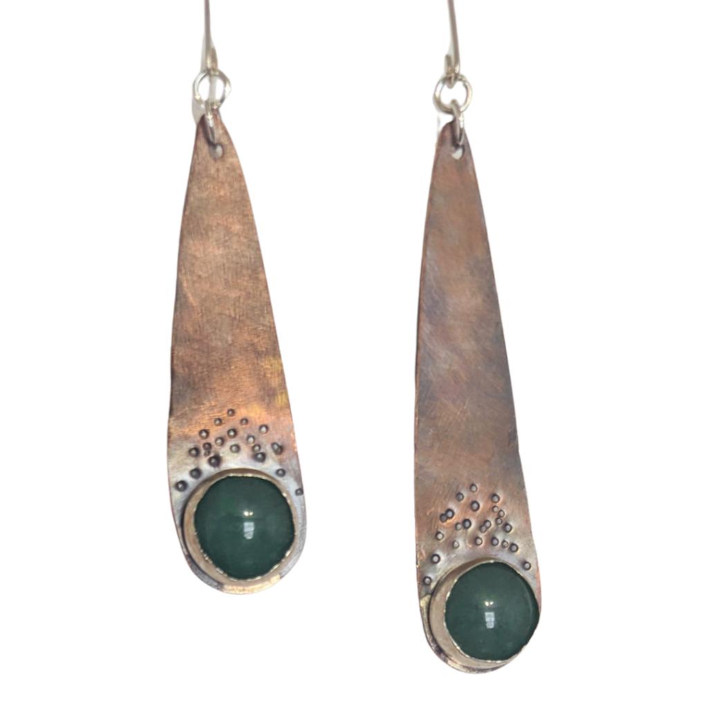 Aventurine Stone Earrings on Stamped Copper