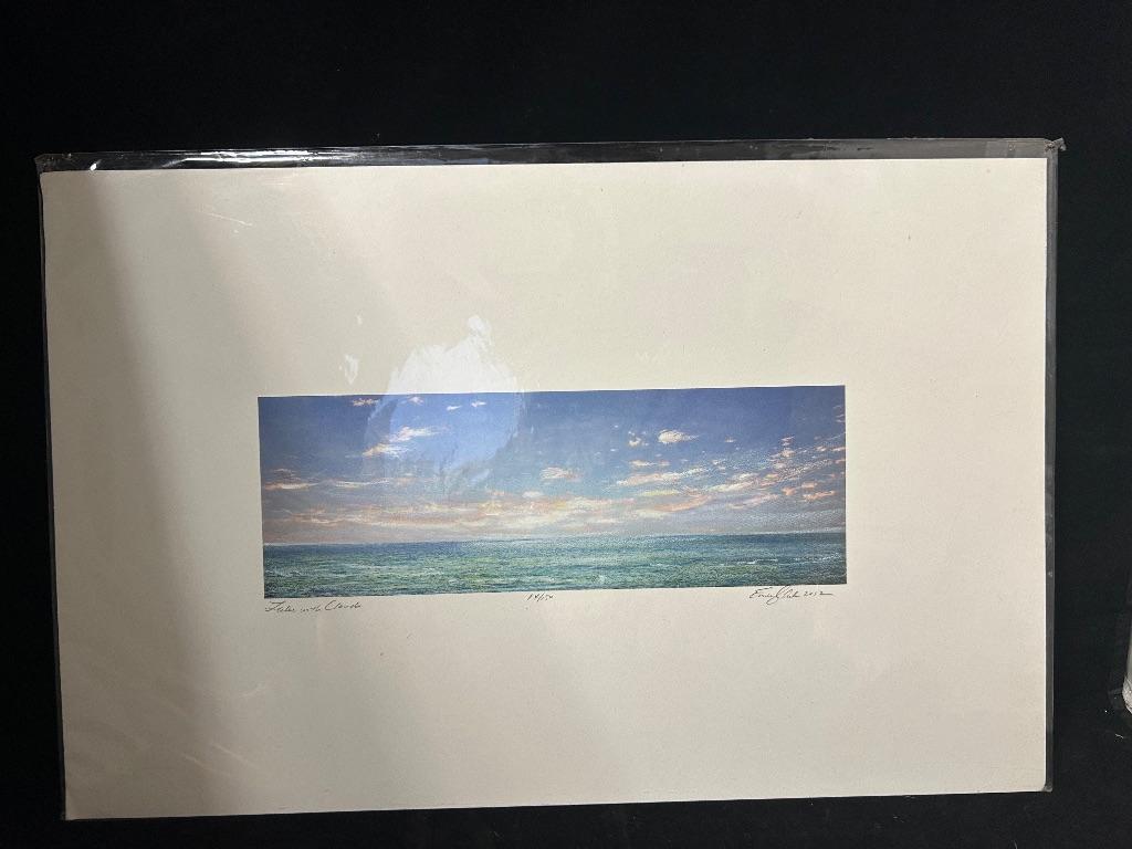 Lake with Clouds Print by Emily Clark
