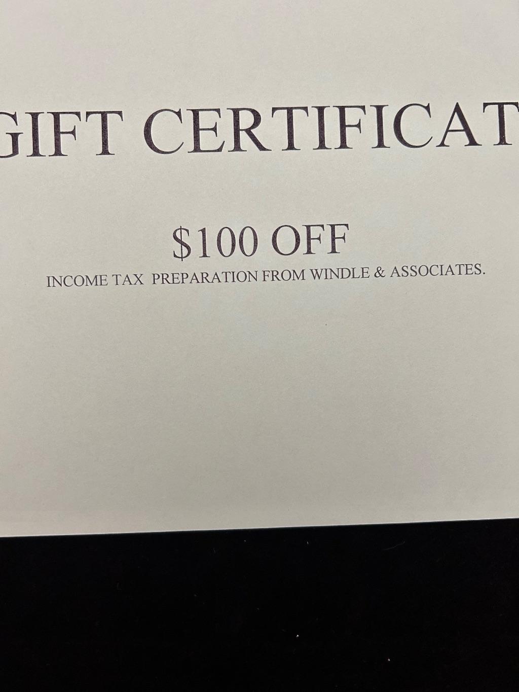$100 Tax Gift Certificate - Windle & Associaties #1