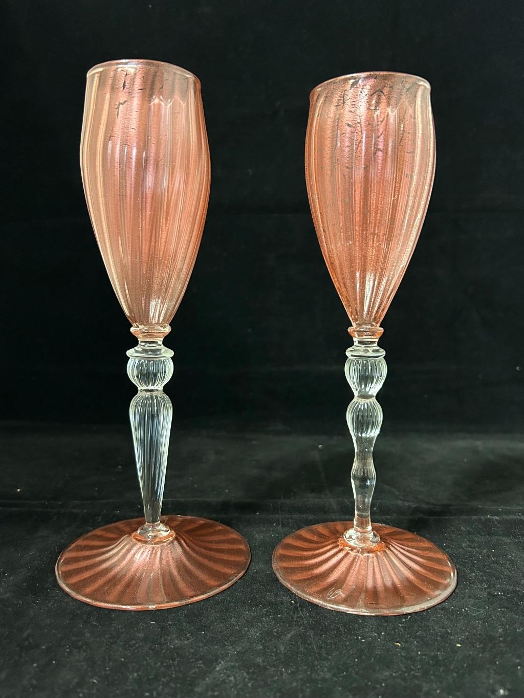 Two Hand Blown Champagne Flutes