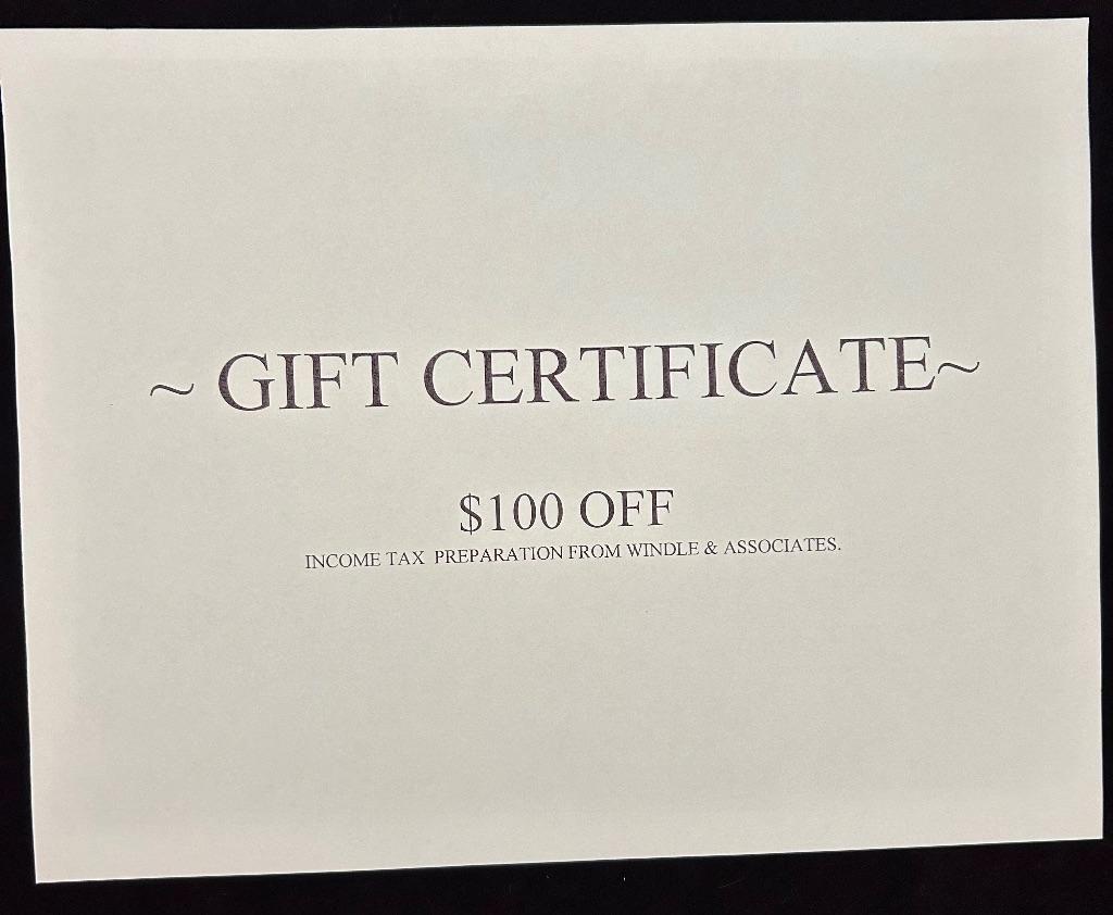 $100 Tax Gift Certificate - Windle & Associaties...