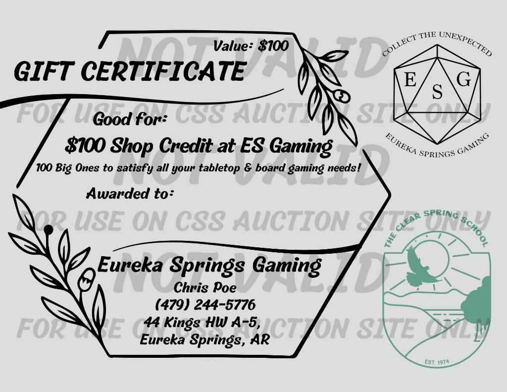 $100 Gift Certificate - Eureka Springs Gaming
