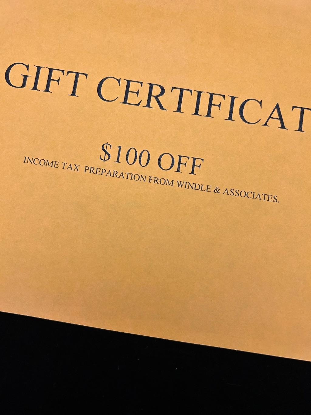 $100 Tax Gift Certificate - Windle & Associaties #2