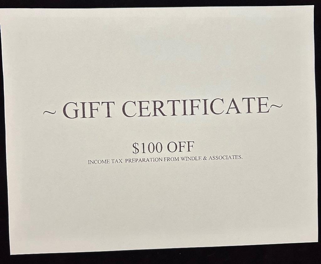 $100 Tax Gift Certificate - Windle & Associaties...