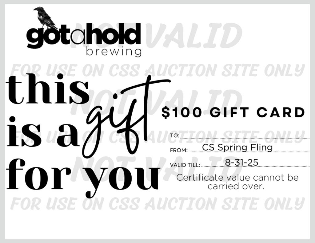 $100 Gift Certificate - Gotahold Brewing