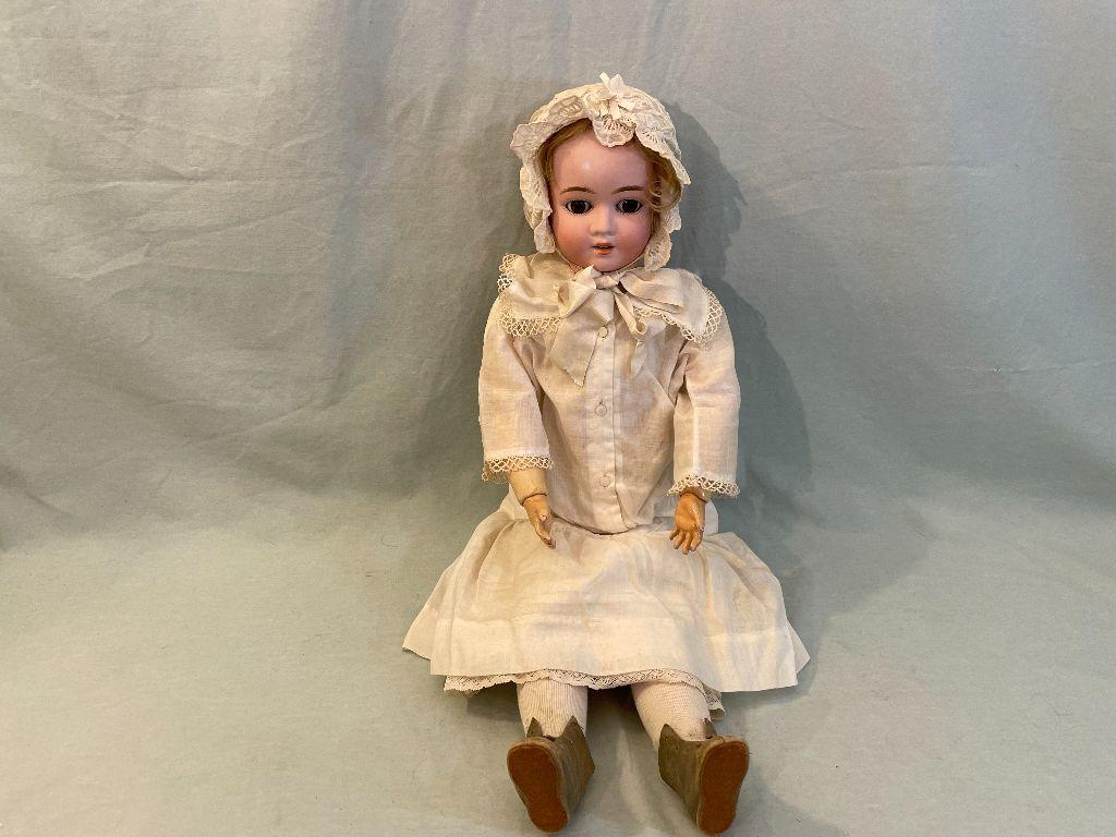 Doll with Beige Lace Dress and Bonnet