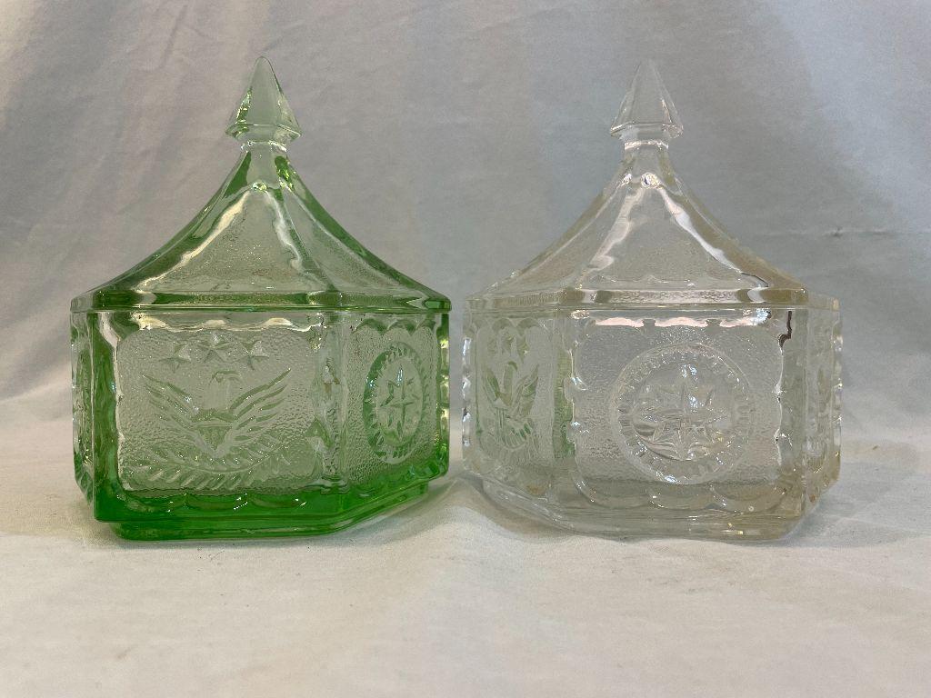 Green and Clear Tiara Hexagon Candy Dish (set of 2)
