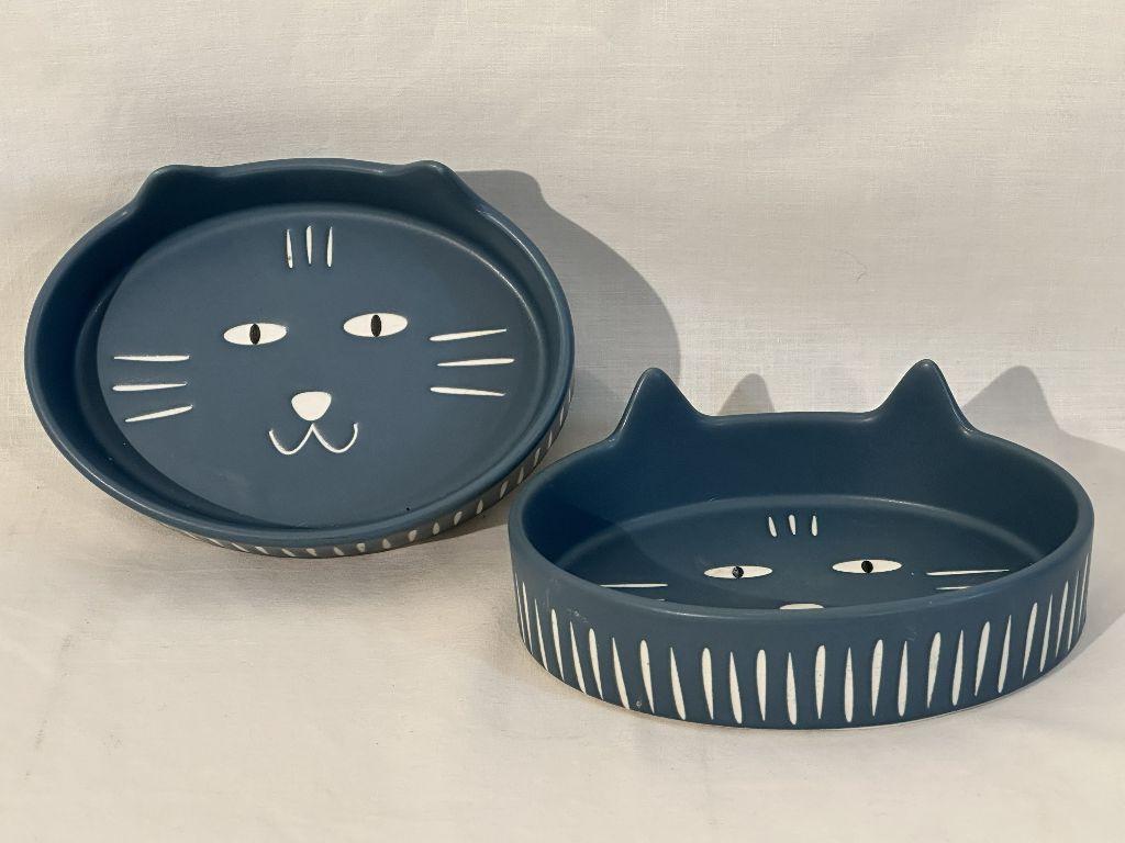 Set of 2 Blue Cat Bowls