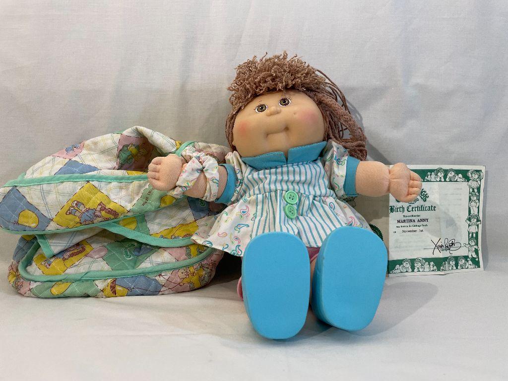 1991 Cabbage Patch Doll with Clothes, Bag, Crimper T...