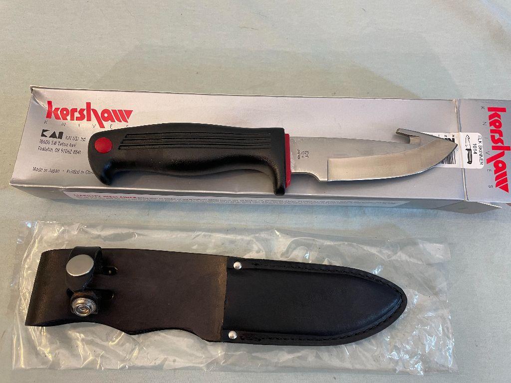 Kershaw Elk Skinner Knife with Gut Hook and Leather ...