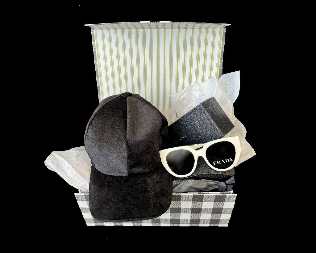 White Prada Sunglasses with Black Velvet Hat
