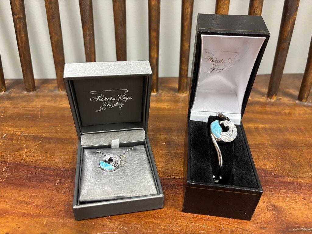 Ocean Elegance: Larimar & CZ Wave Jewelry Set fr...