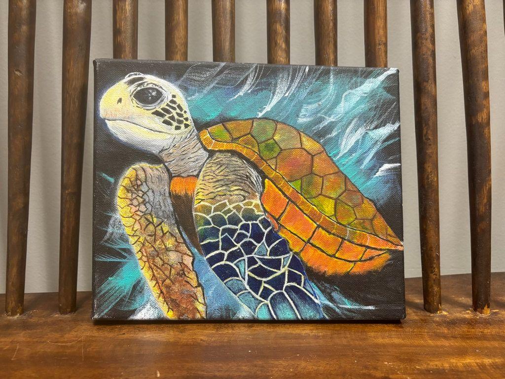 10 x 8.5 ''Sea Turtle in Motion'' painting by Mariss...