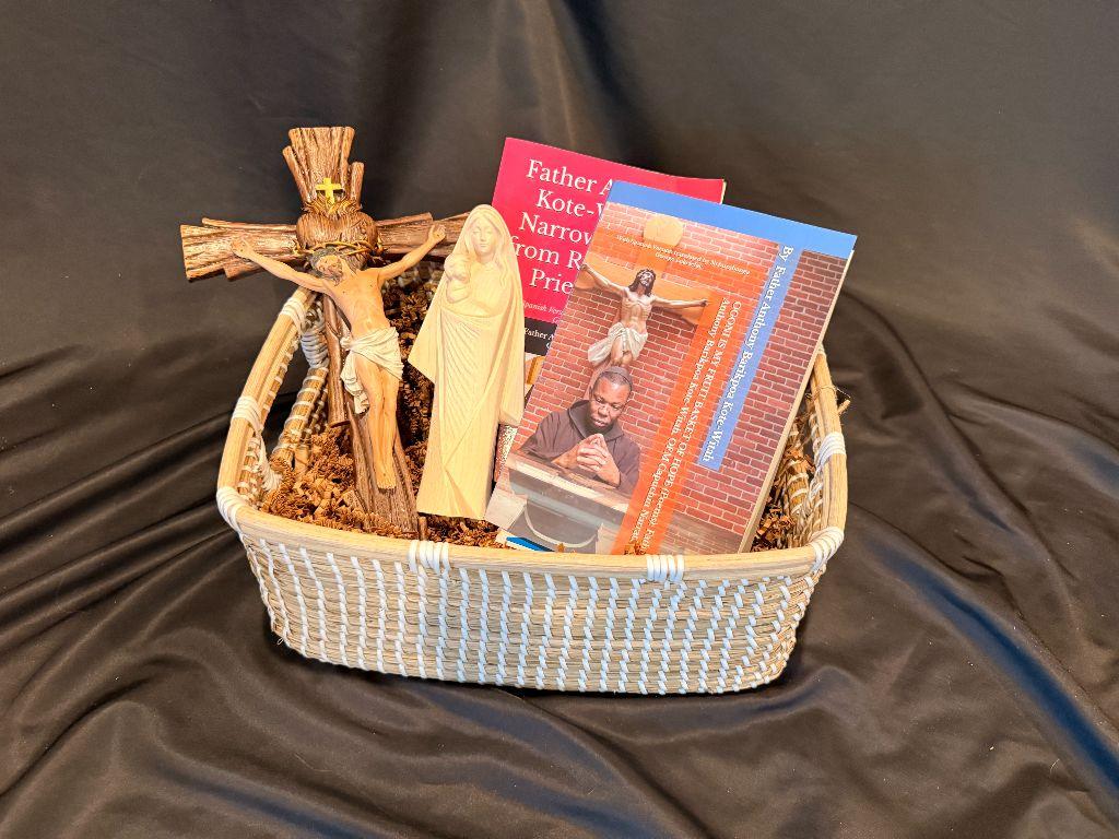 Crucifix and Mary Religious Decor Gift Basket