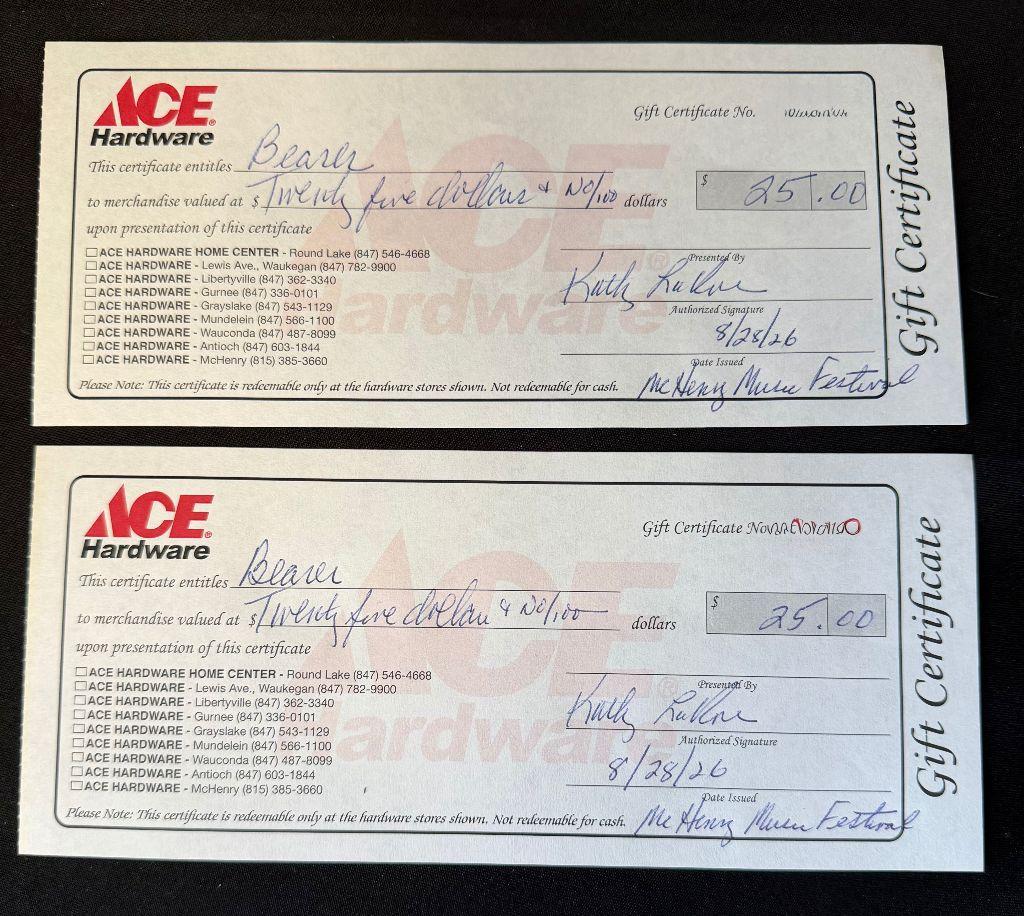 $50 to Ace Hardware