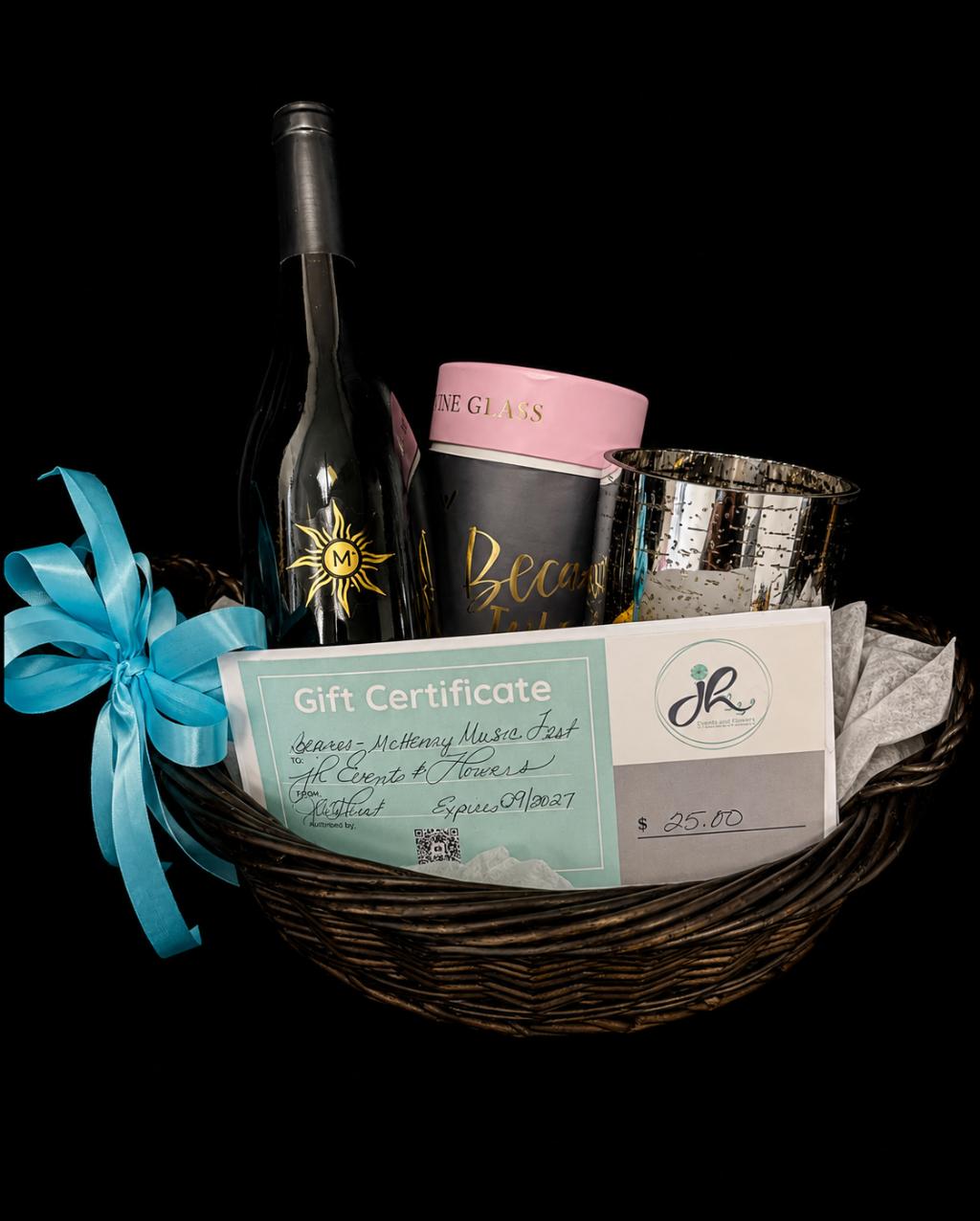 Gift Certificate to jh Events and Wine Basket