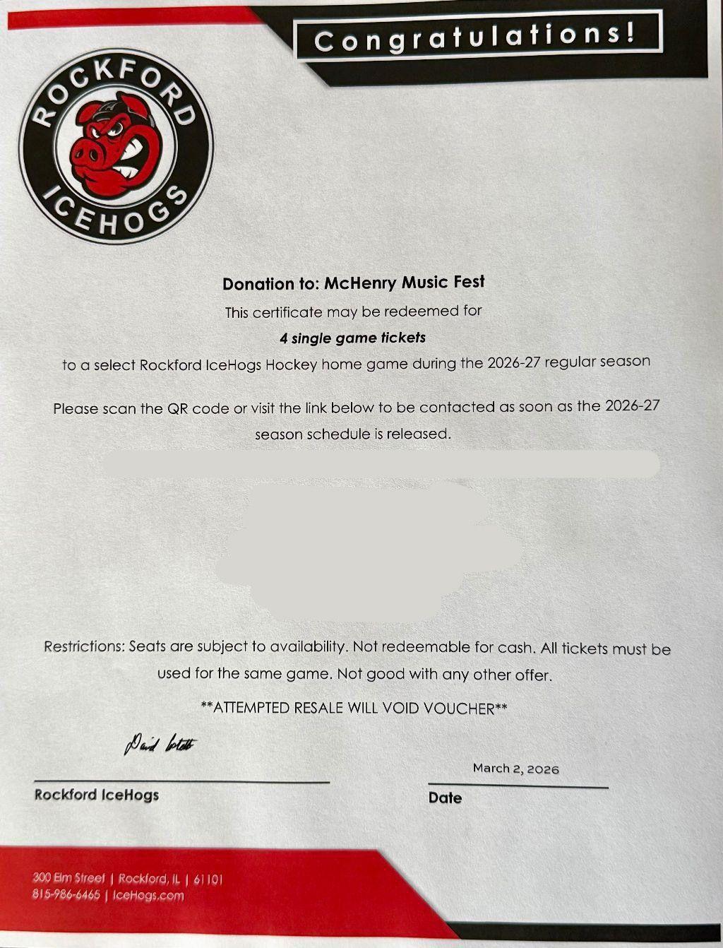 Rockford Icehogs Hockey Night - 4 Tickets to a 2026-...