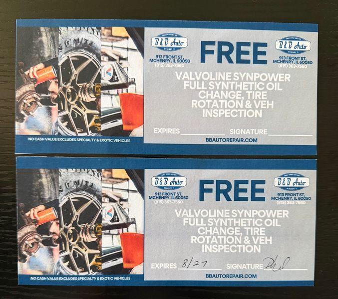 2 Free oil change, Tire rotation and Vehicle inspect...