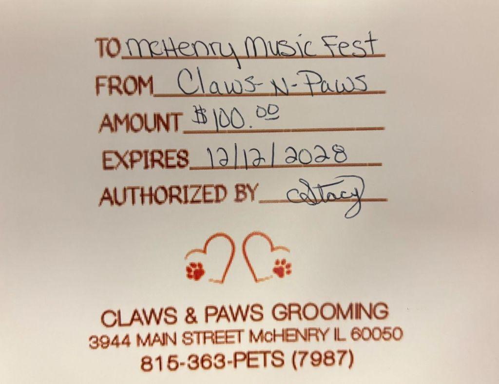 $100 gift certificate to Claws & Paws