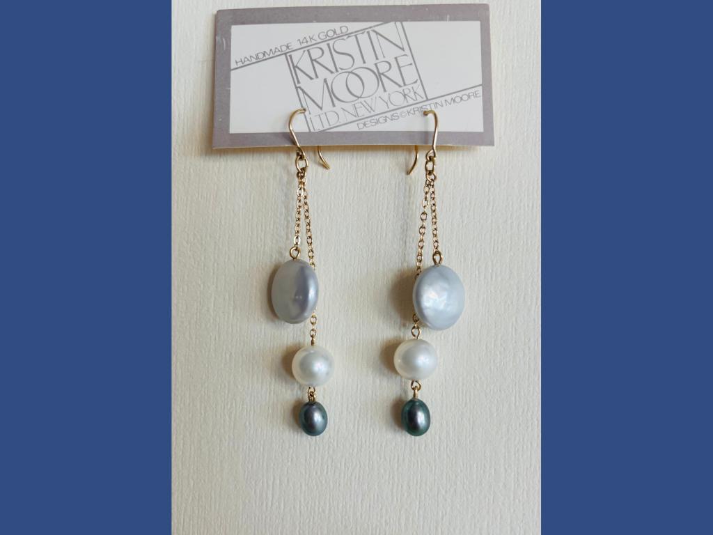 Three pair-Pearl 14K Drop Earrings