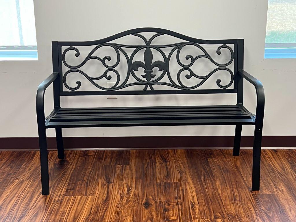 Garden Treasures Fleur-de-lis Black Steel Garden Ben...